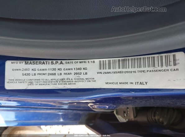 ZAM57XSA6J1293216 2018 MASERATI GHIBLI Blue Вид підкапотного простору
