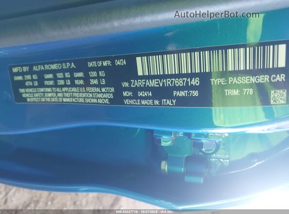 ZARFAMEV1R7687146 2024 ALFA ROMEO GIULIA Blue 