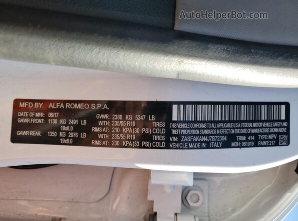 ZASFAKAN4J7B72304 2018 ALFA ROMEO STELVIO Белый 