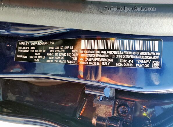 ZASFAKPN9J7B60978 2018 ALFA ROMEO STELVIO Синий 