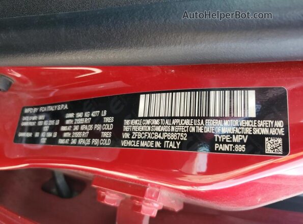 ZFBCFXCB4JP686752 2018 FIAT 500X Красный Вид наклейки с VIN-кодом