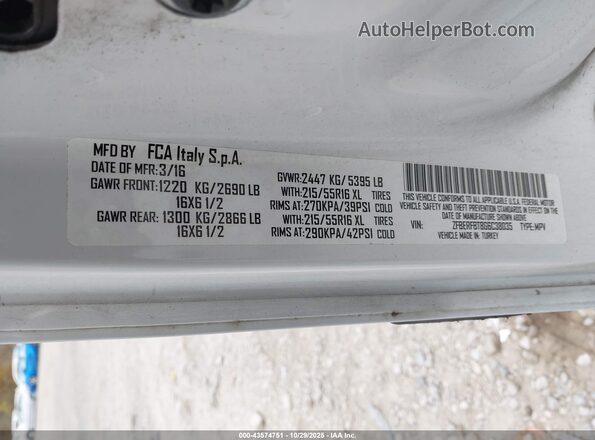 ZFBERFBT8G6C38035 2016 RAM PROMASTER CITY White Vista del compartimento del motor