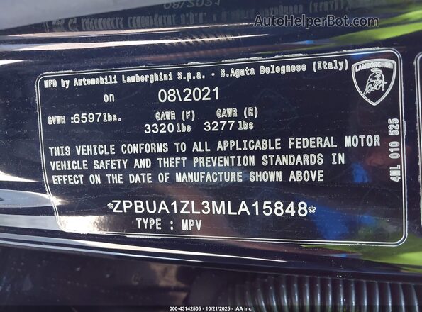 ZPBUA1ZL3MLA15848 2021 LAMBORGHINI URUS Черный Вид подкапотного пространства
