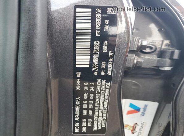 ZARFANBN1L7636683 2020 ALFA ROMEO GIULIA Gray VIN կոդի պիտակի տեսք