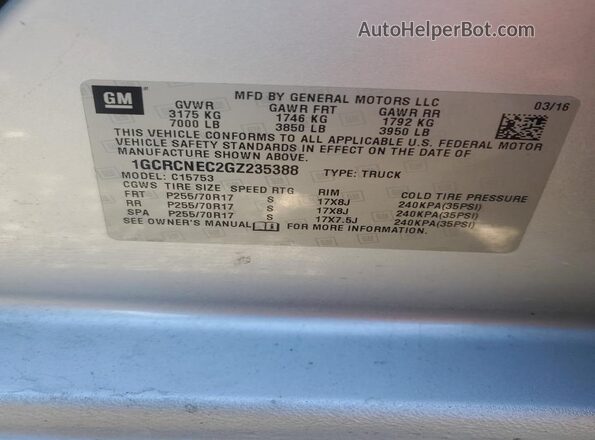 1GCRCNEC2GZ235388 2016 CHEVROLET ALL MODELS Silver 