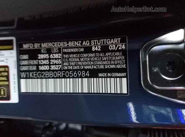 W1KEG2BB0RF056984 2024 MERCEDES-BENZ EQE Синий Панорамный вид салона 360°