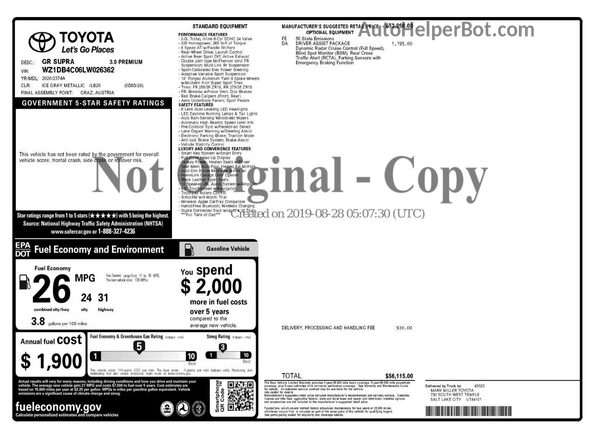 WZ1DB4C06LW026362 2020 TOYOTA SUPRA Серебряный Вид задней части салона