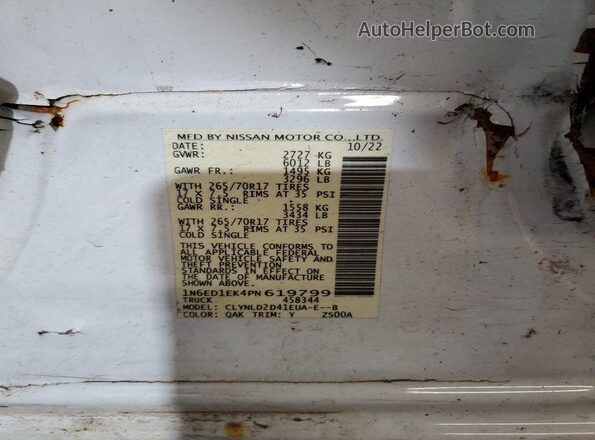 1N6ED1EK4PN619799 2023 NISSAN FRONTIER White 