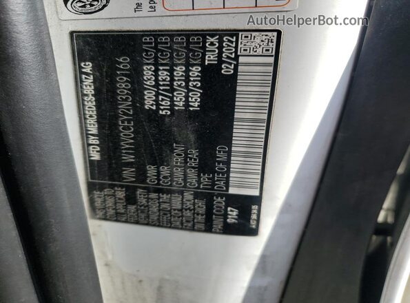 W1YV0CEY2N3989166 2022 MERCEDES-BENZ METRIS White Widok naklejki z numerem VIN