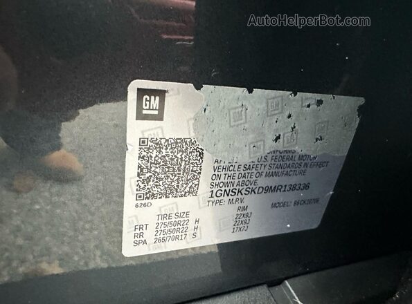 1GNSKSKD9MR138336 2021 CHEVROLET TAHOE Синий 