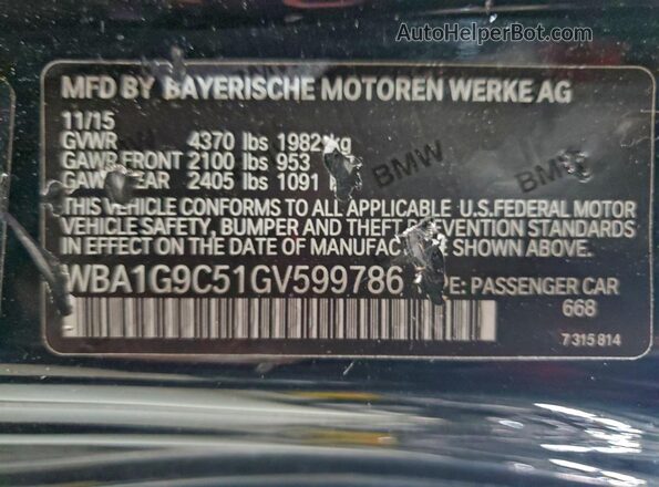 WBA1G9C51GV599786 2016 BMW 2 SERIES Черный Вид наклейки с VIN-кодом
