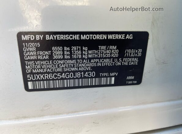 5UXKR6C54G0J81430 2016 BMW X5 White 