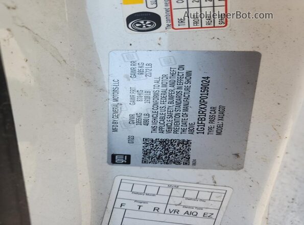 1G1FB1RXXP0159024 2023 CHEVROLET CAMARO White Vista de la etiqueta del VIN