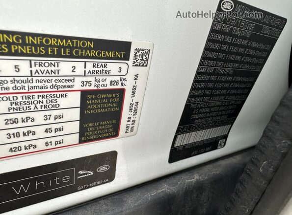 SALGS5RE8KA525544 2019 LAND ROVER RANGE ROVER White Вид задньої частини салону