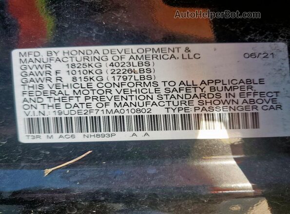19UDE2F71MA010802 2021 ACURA ILX Blue Vista del compartimento del motor