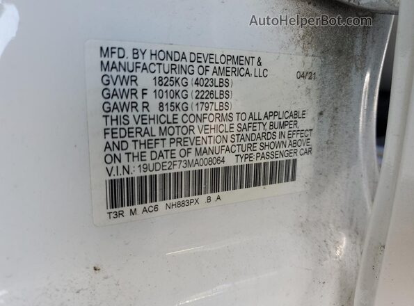 19UDE2F73MA008064 2021 ACURA ILX White Engine compartment view