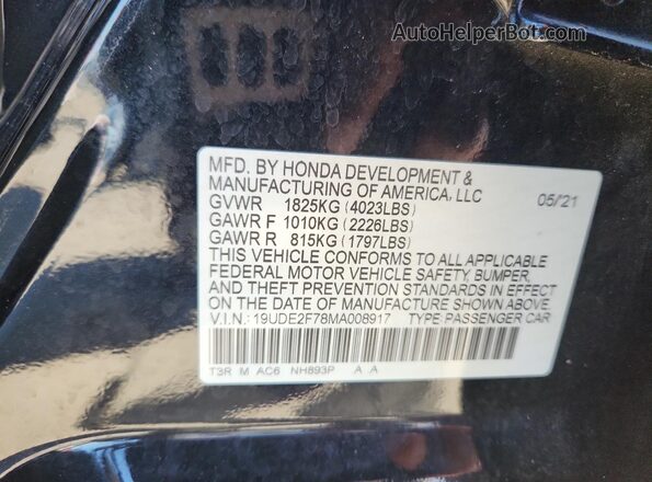 19UDE2F78MA008917 2021 ACURA ILX Black VIN sticker view