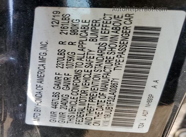 19UUB1F52LA008671 2020 ACURA TLX Черный Вид подкапотного пространства