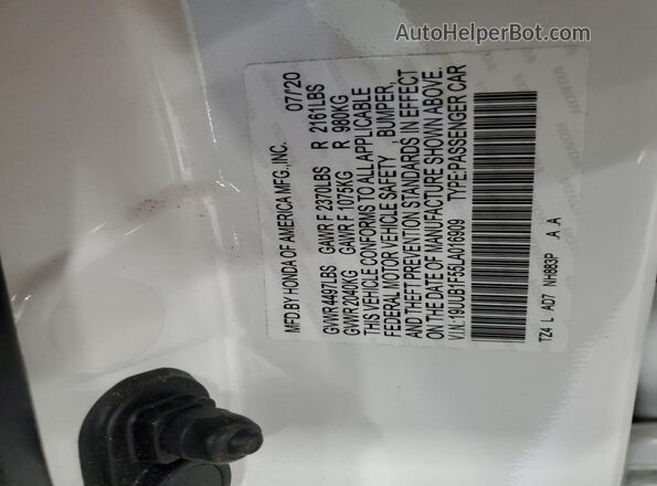 19UUB1F55LA016909 2020 ACURA TLX White Շարժիչի բաժամունքի տեսք