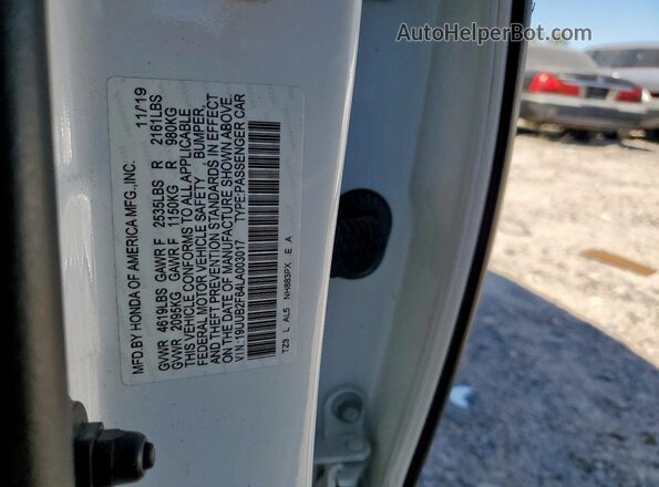 19UUB2F64LA003017 2020 ACURA TLX White Вид наклейки з VIN-кодом