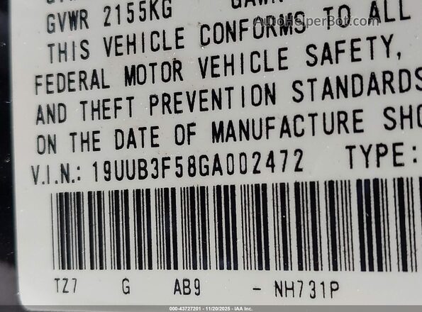 19UUB3F58GA002472 2016 ACURA TLX Black Widok komory silnika