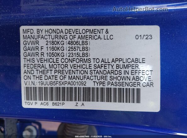 19UUB5F5XPA001092 2023 ACURA TLX Blue Widok komory silnika