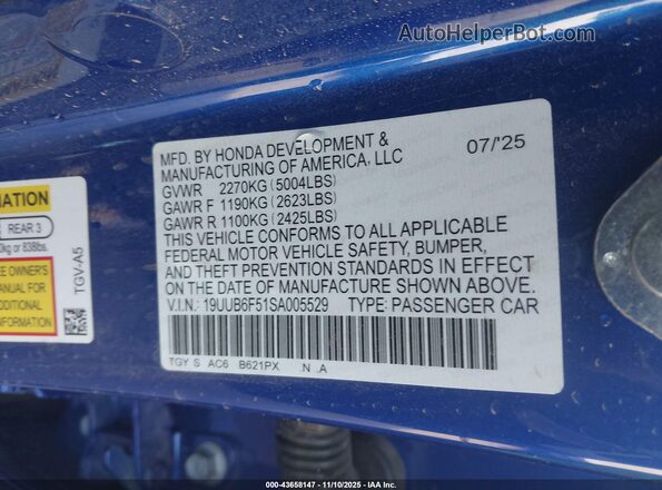 19UUB6F51SA005529 2025 ACURA TLX Синий Вид подкапотного пространства
