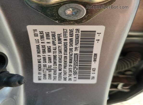 19XFC2F52GE033339 2016 HONDA CIVIC Silver Vista del compartimento del motor