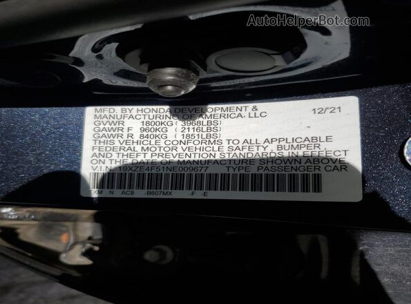 19XZE4F51NE009677 2022 HONDA INSIGHT Blue Widok komory silnika