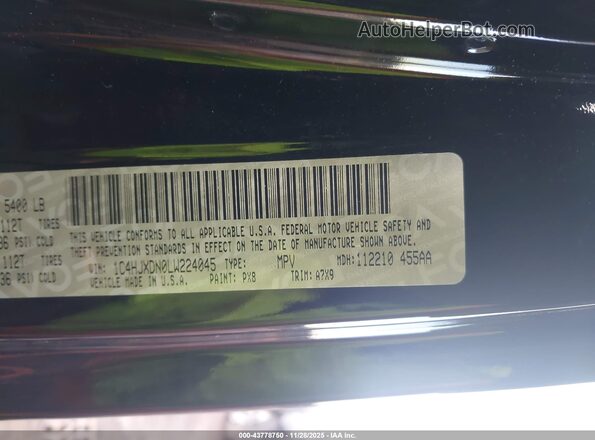 1C4HJXDN0LW224045 2020 JEEP WRANGLER UNLIMITED Black Вид підкапотного простору