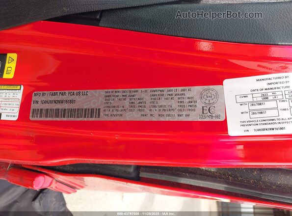1C4HJXFN3NW161801 2022 JEEP WRANGLER Red Вид підкапотного простору