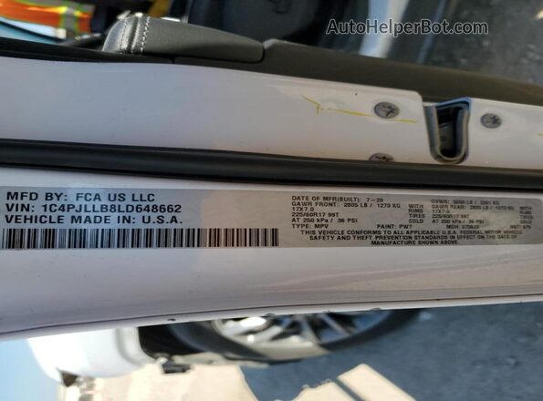 1C4PJLLB8LD648662 2020 JEEP CHEROKEE White Vista interior de 360 grados