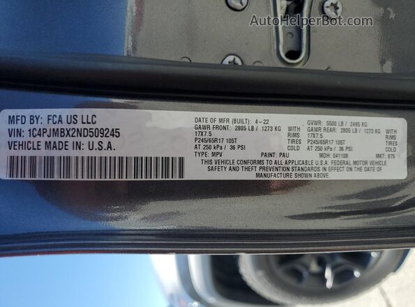 1C4PJMBX2ND509245 2022 JEEP CHEROKEE Gray Vista de la etiqueta del VIN