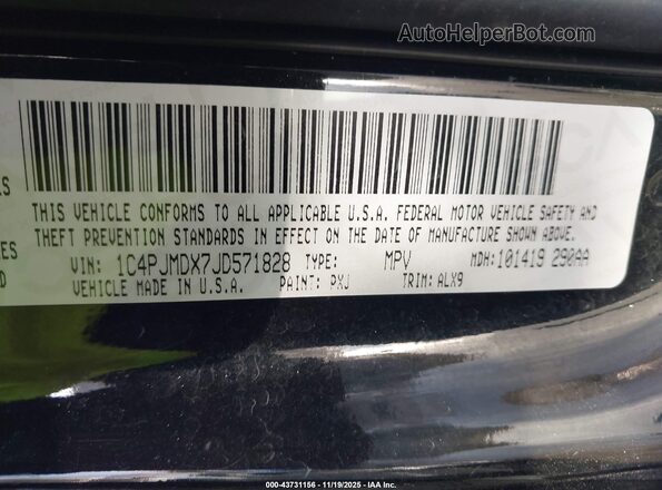 1C4PJMDX7JD571828 2018 JEEP CHEROKEE Черный Вид подкапотного пространства