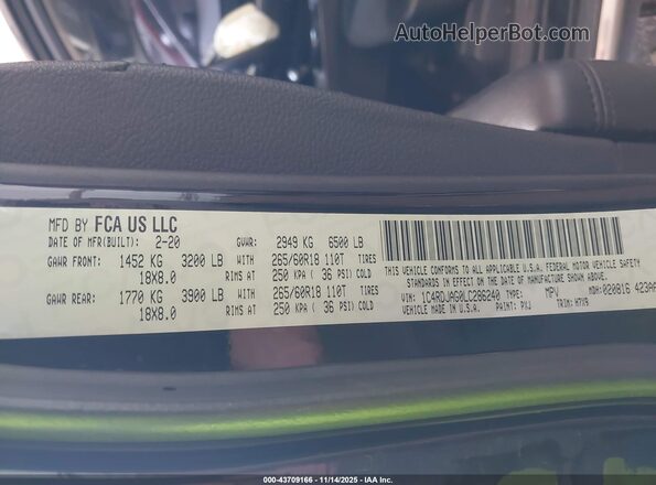 1C4RDJAG0LC286240 2020 DODGE DURANGO Black Vista del compartimento del motor