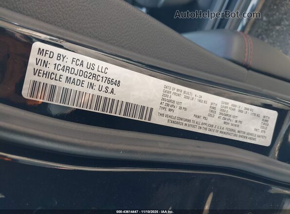 1C4RDJDG2RC176648 2024 DODGE DURANGO Black Widok komory silnika