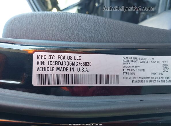 1C4RDJDG5MC766030 2021 DODGE DURANGO Black Engine compartment view