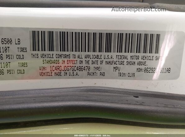 1C4RDJDG7GC486470 2016 DODGE DURANGO White Вид підкапотного простору