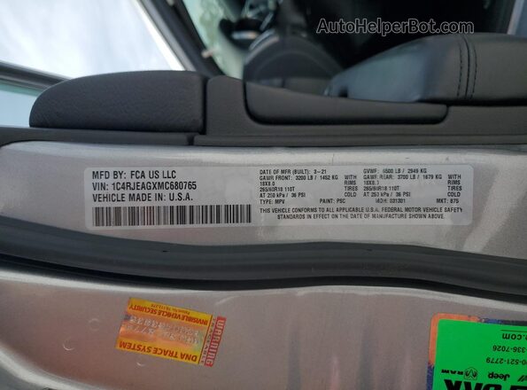 1C4RJEAGXMC680765 2021 JEEP GRAND Silver 