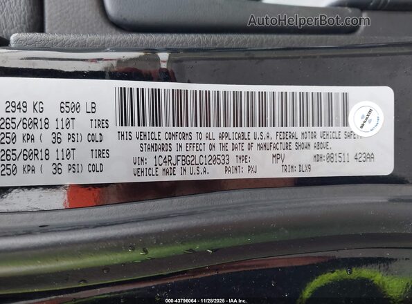 1C4RJFBG2LC120533 2020 JEEP GRAND CHEROKEE Black Widok komory silnika