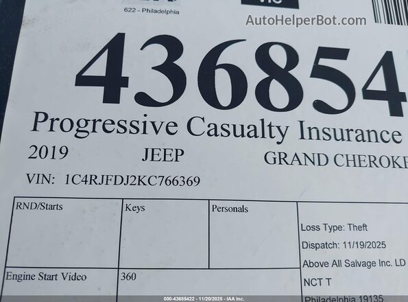 1C4RJFDJ2KC766369 2019 JEEP GRAND CHEROKEE Gray Widok komory silnika