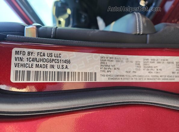 1C4RJHDG6PC511456 2023 JEEP GRAND Red VIN կոդի պիտակի տեսք