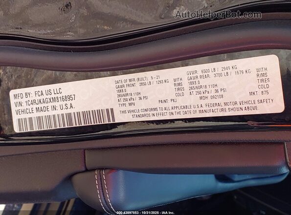 1C4RJKAGXM8168957 2021 JEEP GRAND CHEROKEE L Черный Вид подкапотного пространства