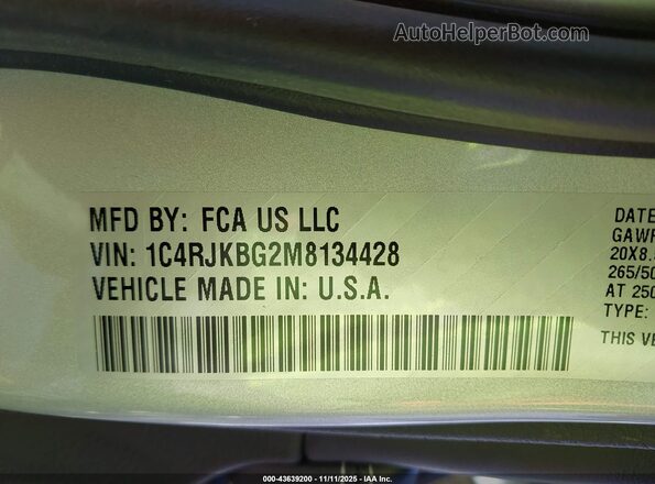 1C4RJKBG2M8134428 2021 JEEP GRAND CHEROKEE L Silver Вид підкапотного простору