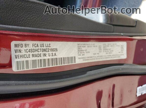 1C4SDHCT0NC218026 2022 DODGE DURANGO Maroon Widok wnętrza 360 stopni