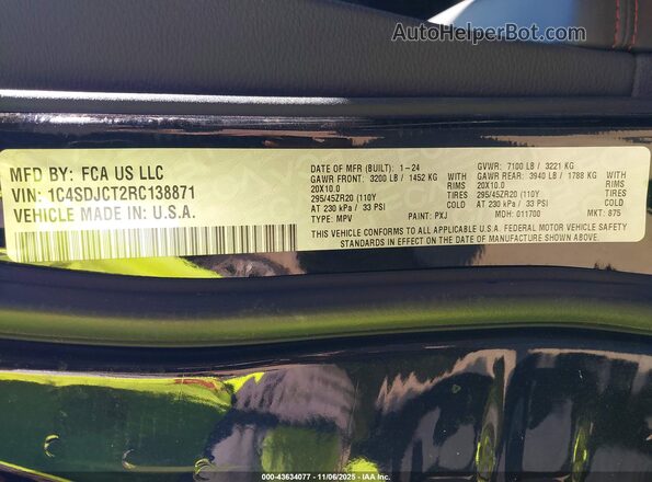 1C4SDJCT2RC138871 2024 DODGE DURANGO Black Engine compartment view