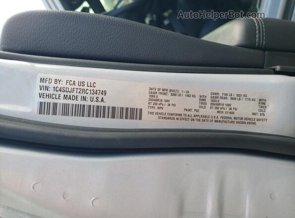 1C4SDJFT2RC134749 2024 DODGE DURANGO Серебряный Вид наклейки с VIN-кодом