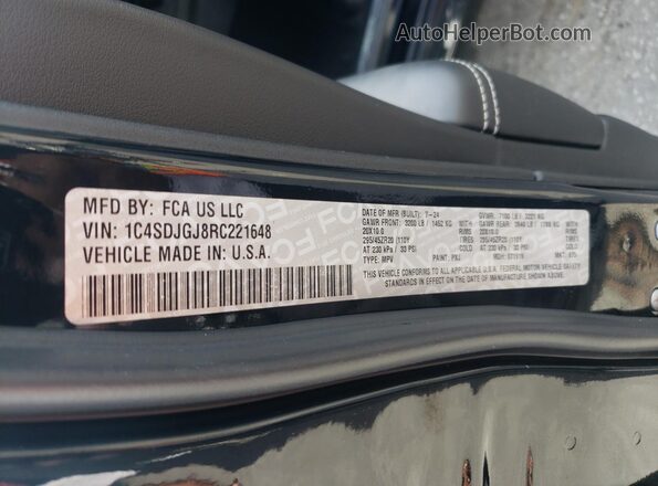1C4SDJGJ8RC221648 2024 DODGE DURANGO Black Vista de la etiqueta del VIN