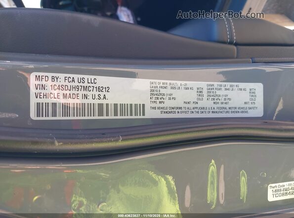 1C4SDJH97MC716212 2021 DODGE DURANGO Gray 