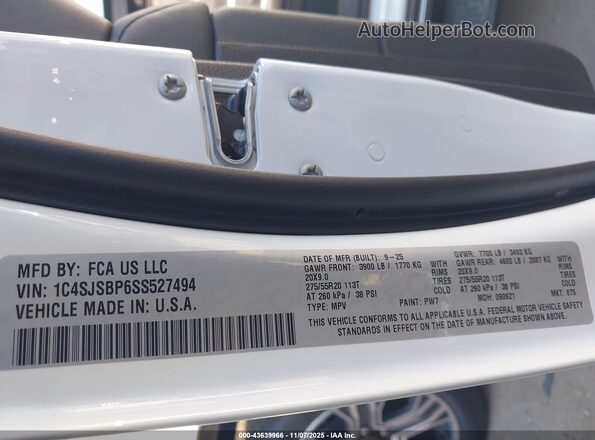 1C4SJSBP6SS527494 2025 JEEP WAGONEER L White Vista del compartimento del motor